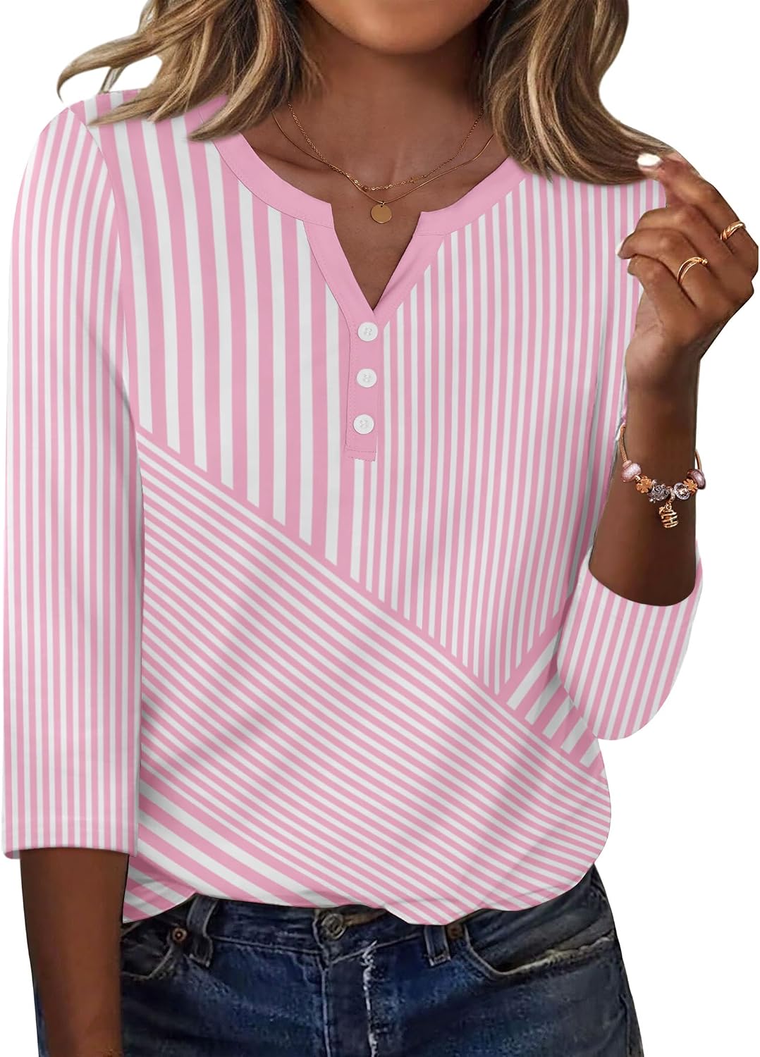 Detalle de Zeagoo 3/4 Sleeve Women's Tops: Casual Dressy Summer Blouses for Work and Beyond