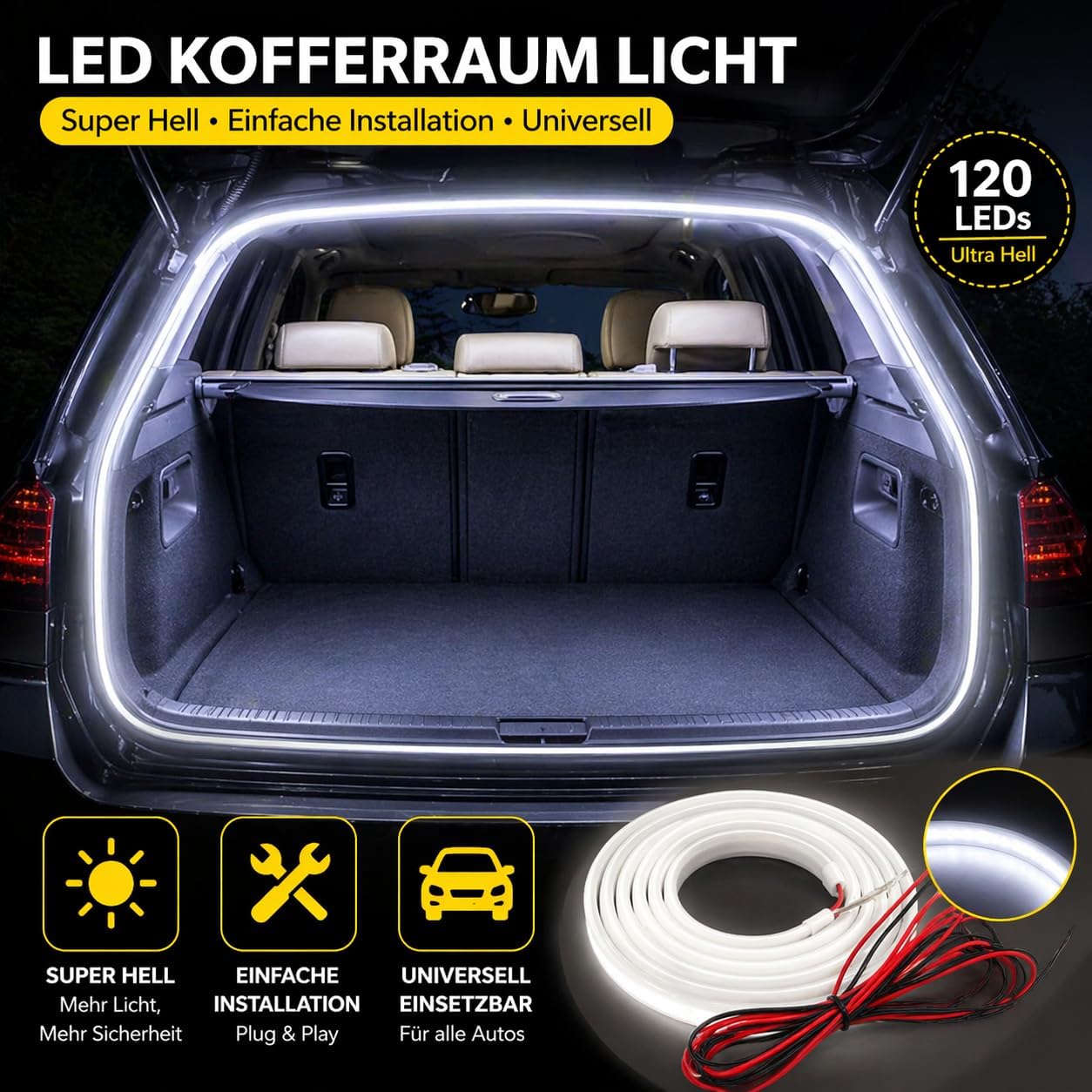 Detalle de Ceinture lumineuse LED de coffre – Bande ambiance 4 m pour éclairage intérieur automobile