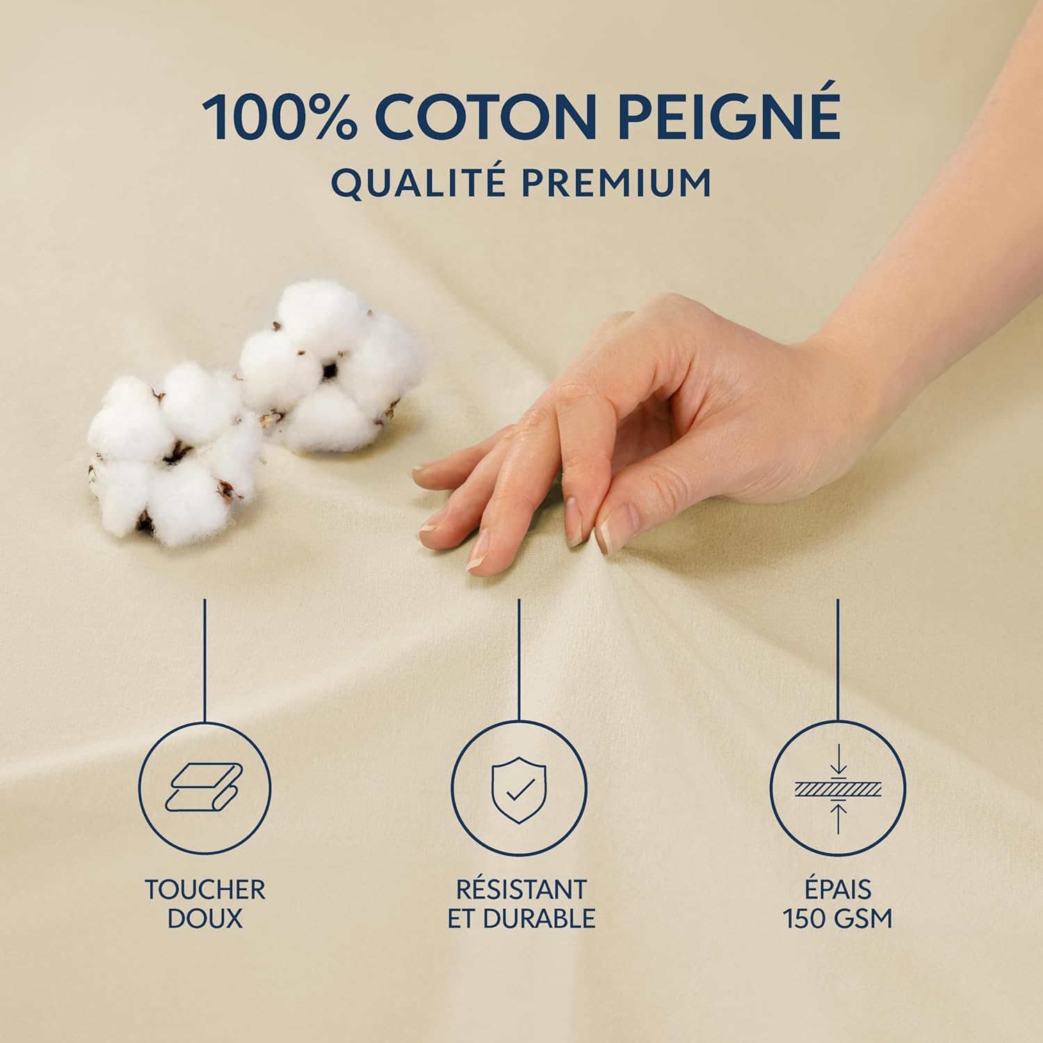 Thumbnail 1 de Dreamzie Drap Housse 90x190/200 cm – Jersey coton premium 100% beige