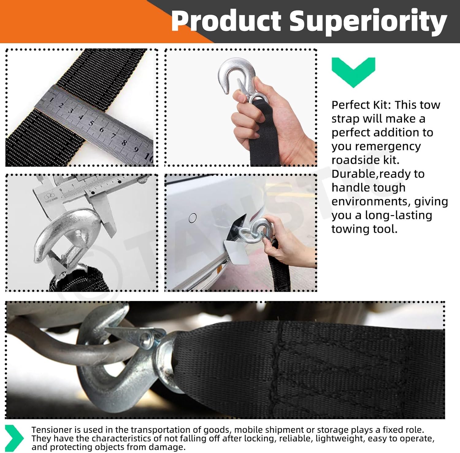 Thumbnail 5 de Tanstic 2 inch x 20 feet boat trailer winch strap with safety hook (4,400 lbs working load)