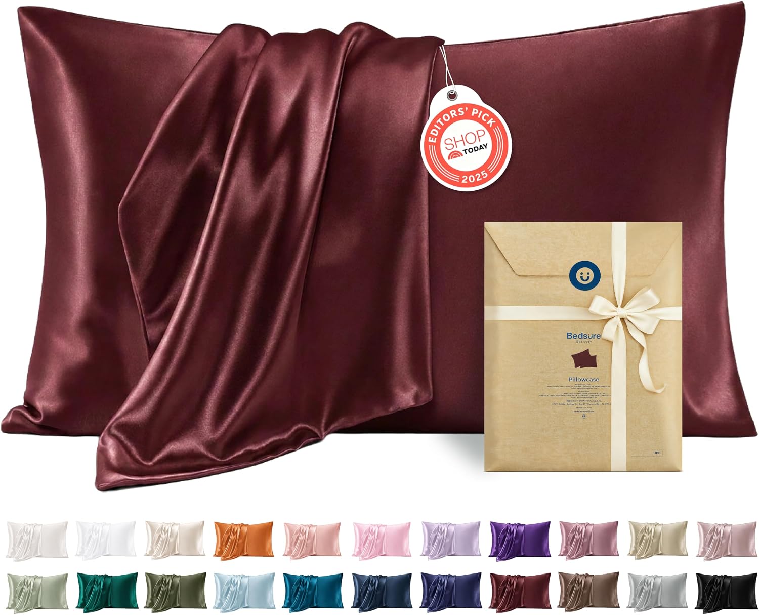 Detalle de Bedsure Pillowcase set-Satin Queen Satin Pillowcases, Set of 2, Burgundy