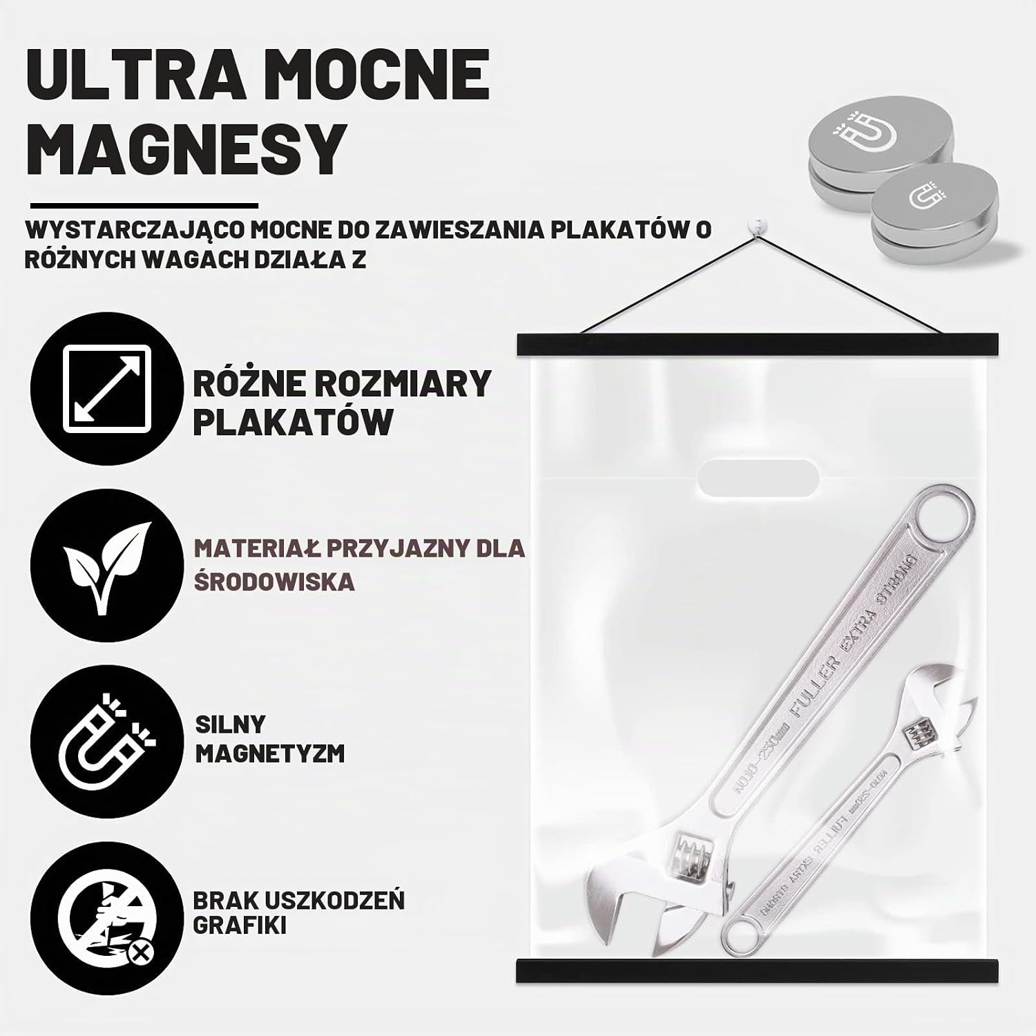 Detalle de Sanauto magnetyczne listwy plakatowe 45 cm, drewniane, czarne, zestaw 2 szt.