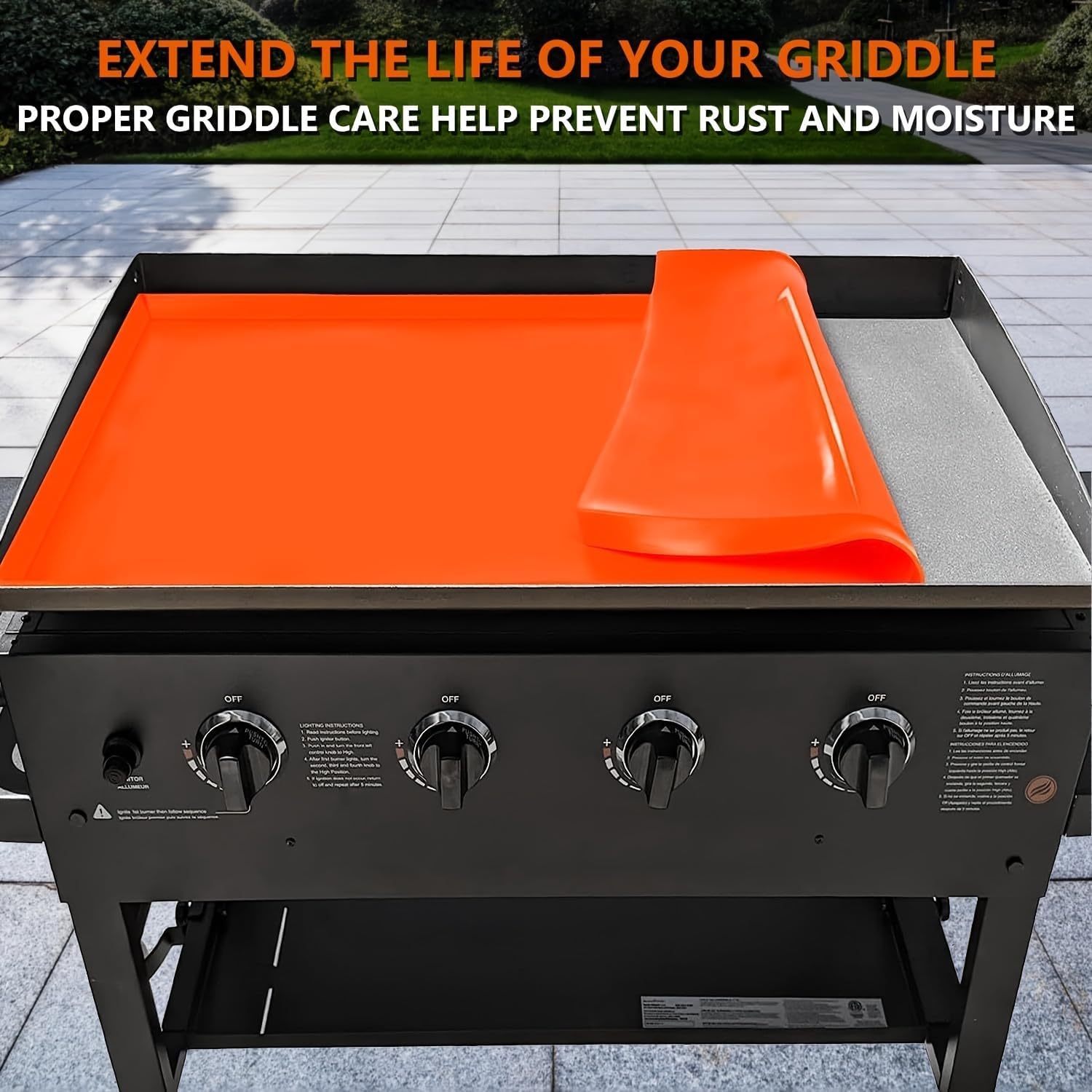 Detalle de REEDTOCK GSM2389 Silicone Griddle Mat for 36-Inch Blackstone, Orange, 400°F