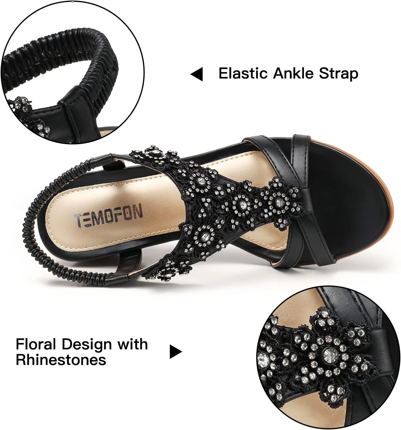 Thumbnail 3 de TEMOFON Women's Low Wedge Heels Summer Dressy Platform Sandals with Elastic Ankle Strap
