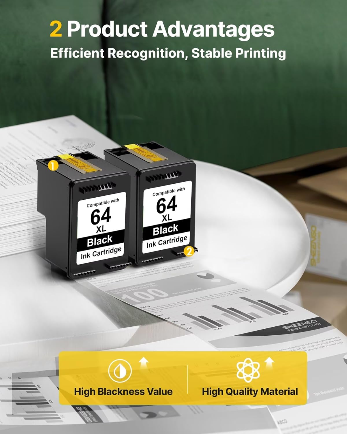 Thumbnail 3 de HP 64XL Black Ink Cartridge 2-Pack 🖨