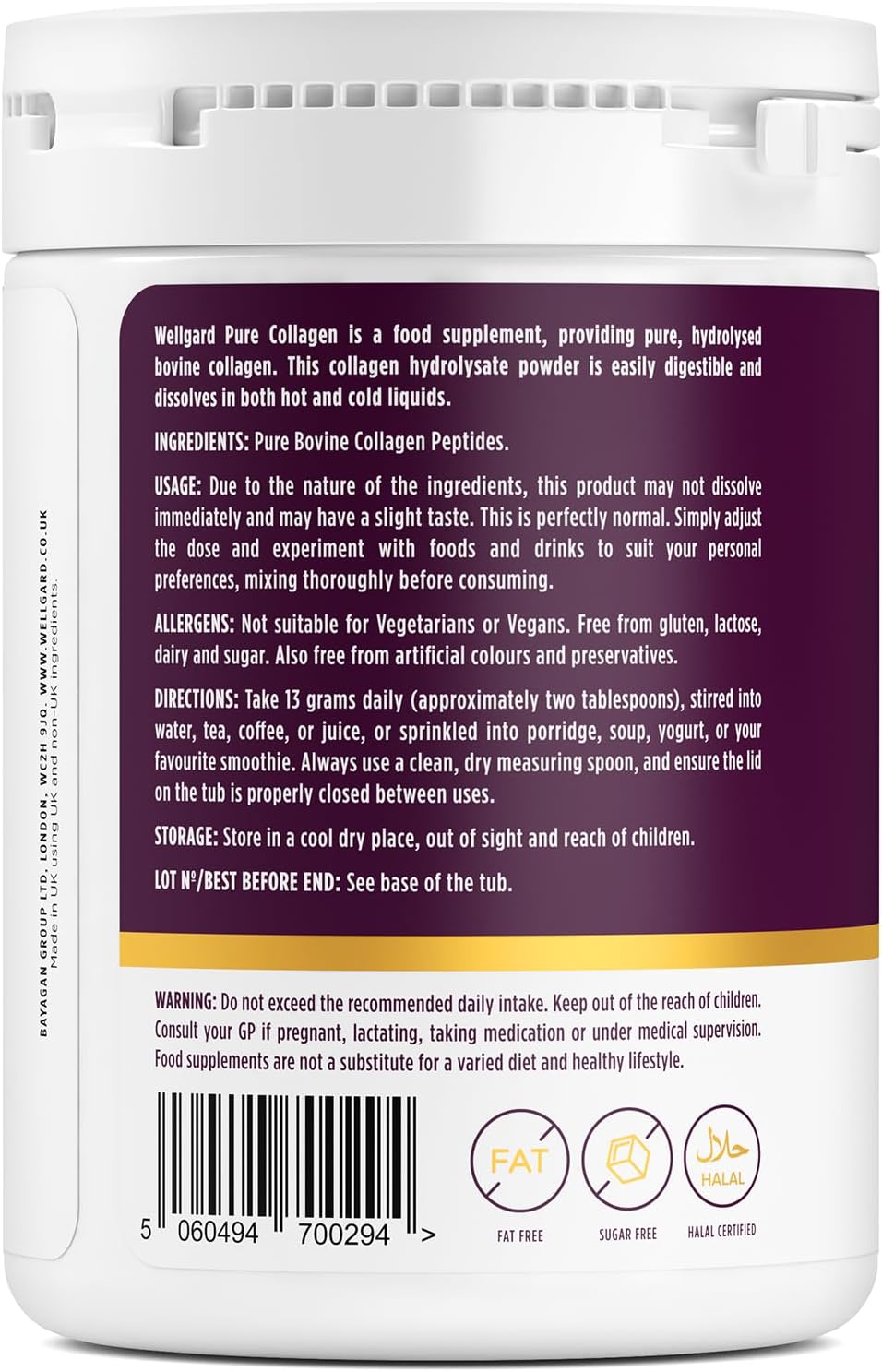 Thumbnail 6 de Wellgard Collagen Powder: Bovine Peptides with High Levels of 8 Essential Amino Acids, Halal & Kosher, Made in the UK