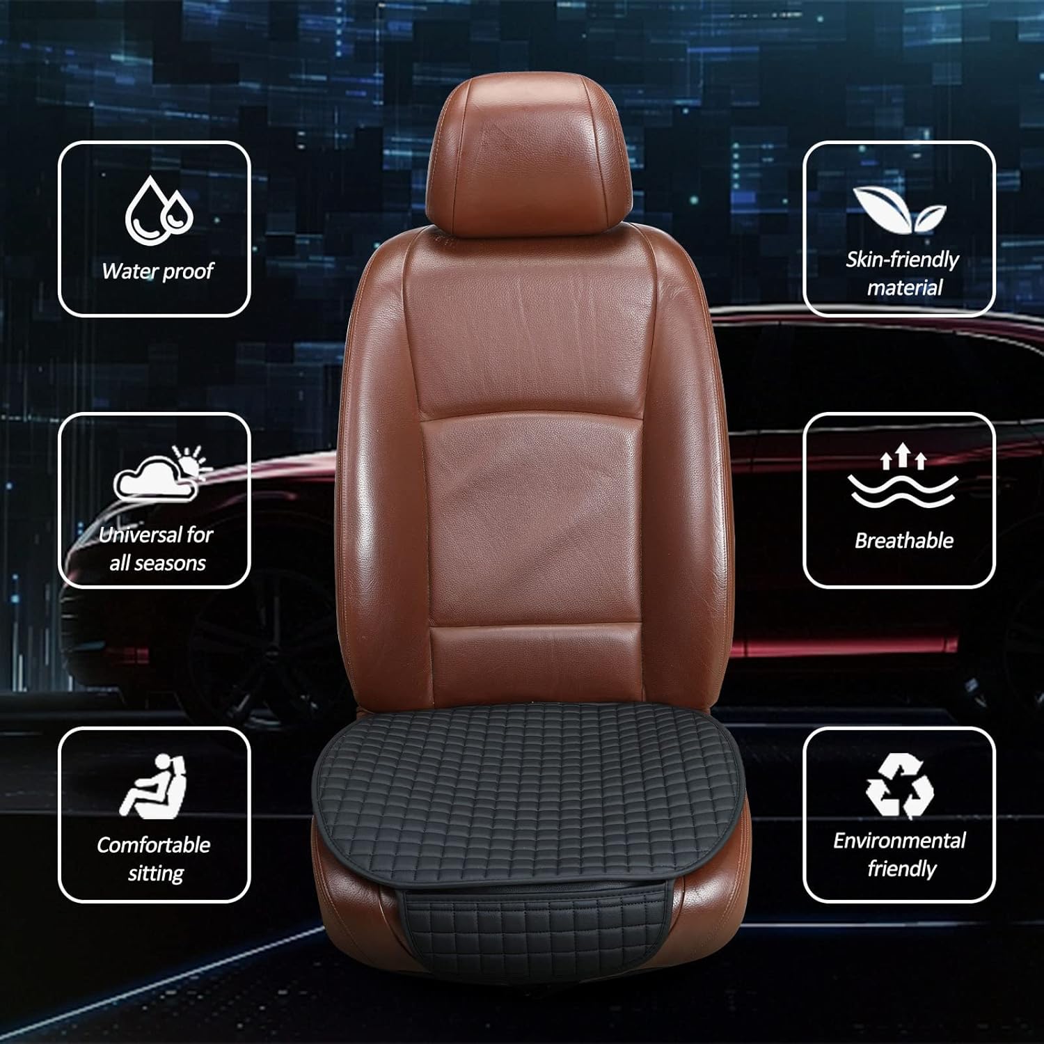 Thumbnail 2 de ZATOOTO Sitzkissen (2 Stück) für Vordersitze – wasserdichtes PU-Mikrofaserleder, Anti-Rutsch Unterlage