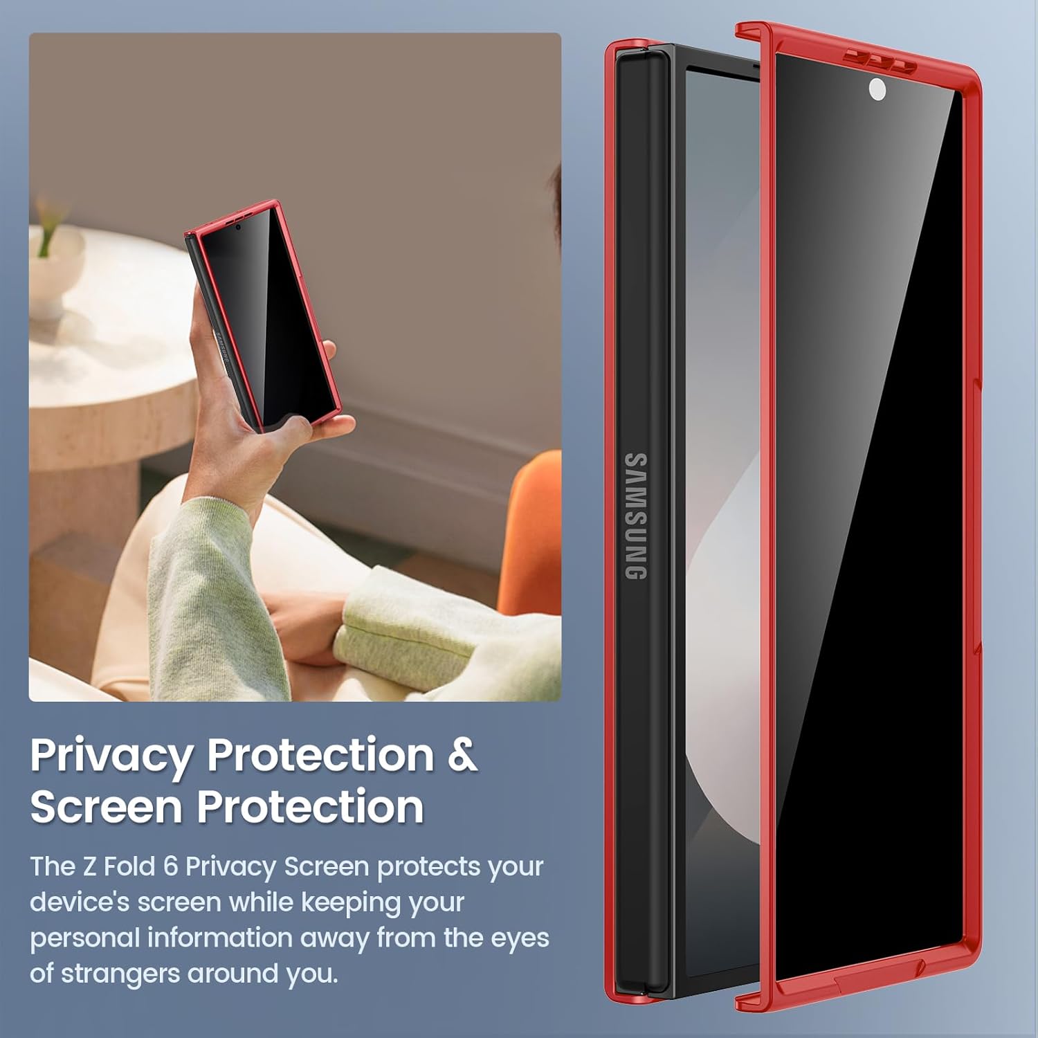 Thumbnail 4 de Maxdara for Samsung Galaxy Z Fold 6 Case with Privacy Tempered Glass Screen Protector (Red)
