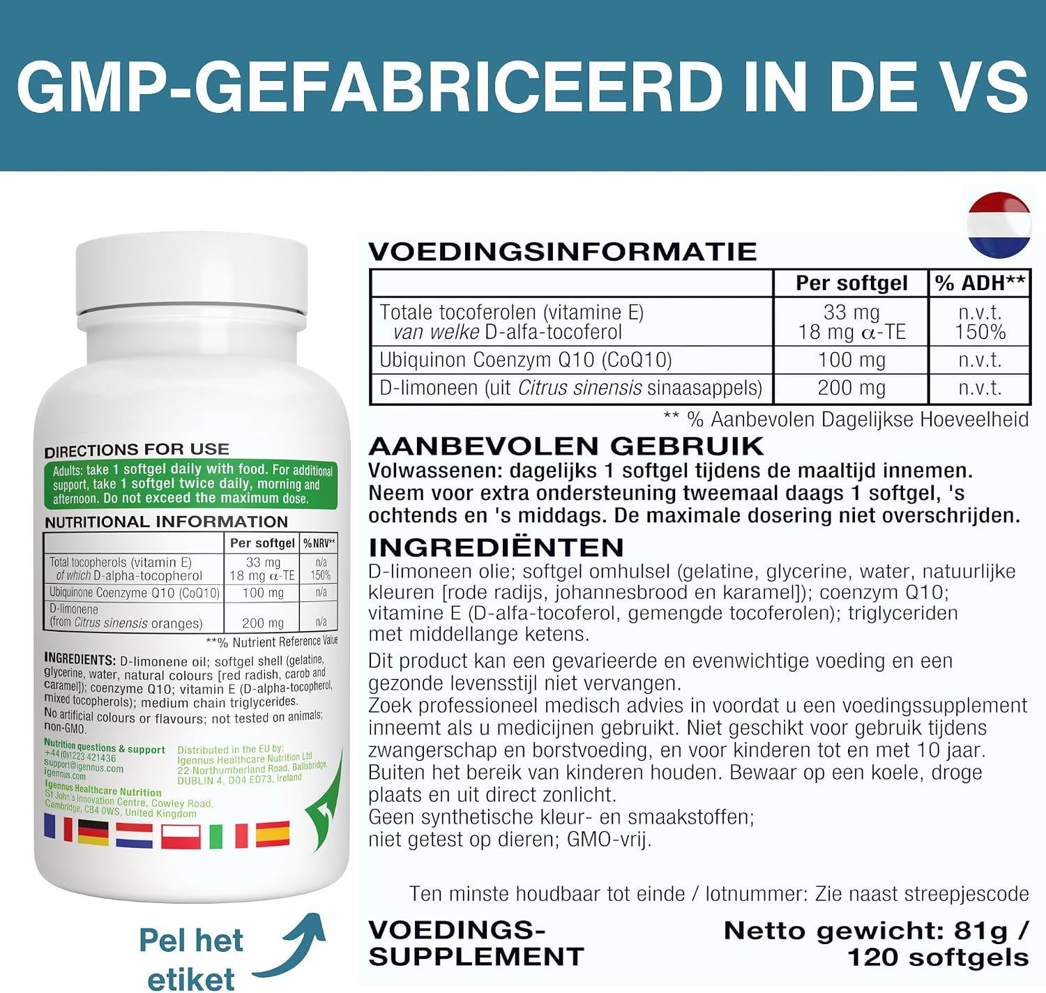 Detalle 2 de Igennus Healthcare Nutrition IGN282 CoQ10-softgels 100 mg met CoQsol-CF