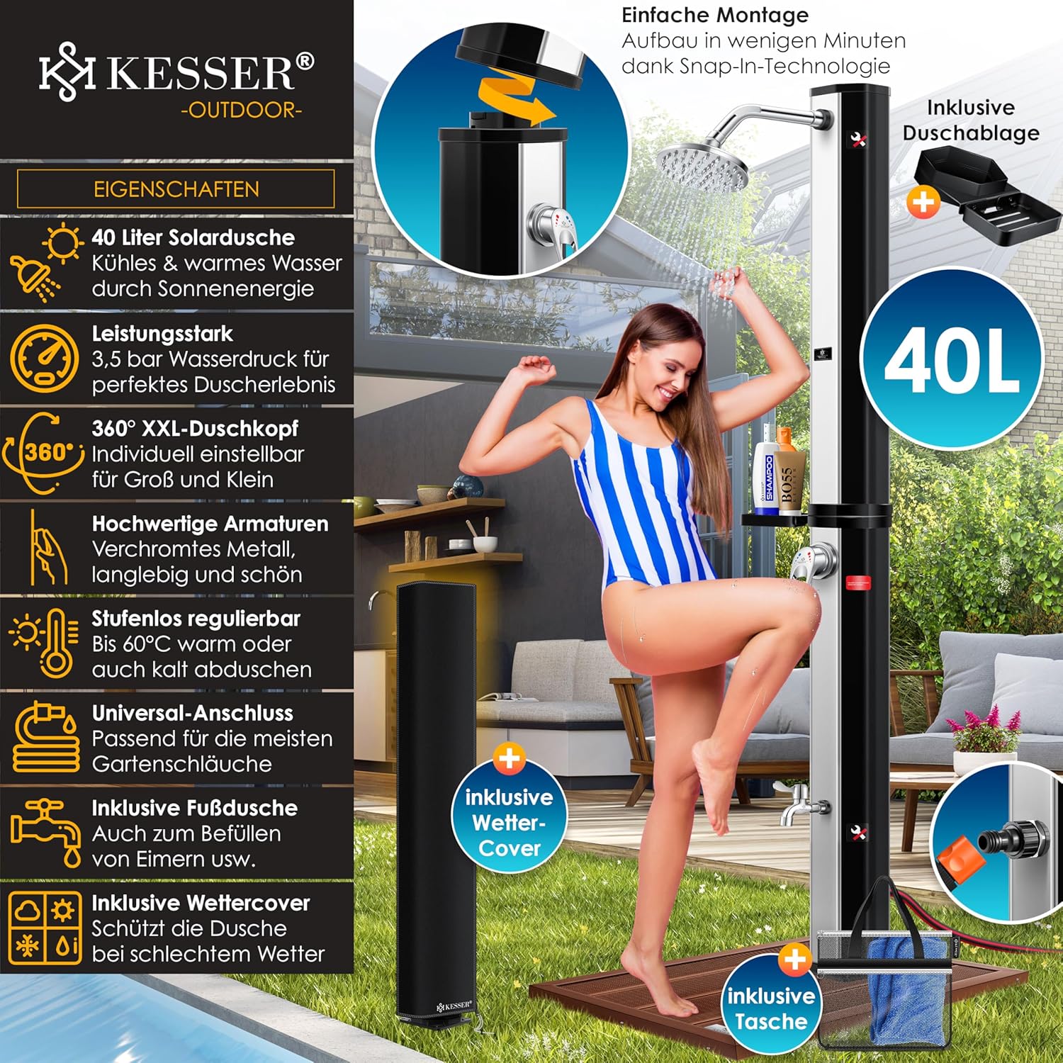 Thumbnail 1 de KESSER Solardusche 40L Gartendusche – Solarwärem Wassersprudler für Garten, Pool und Camping