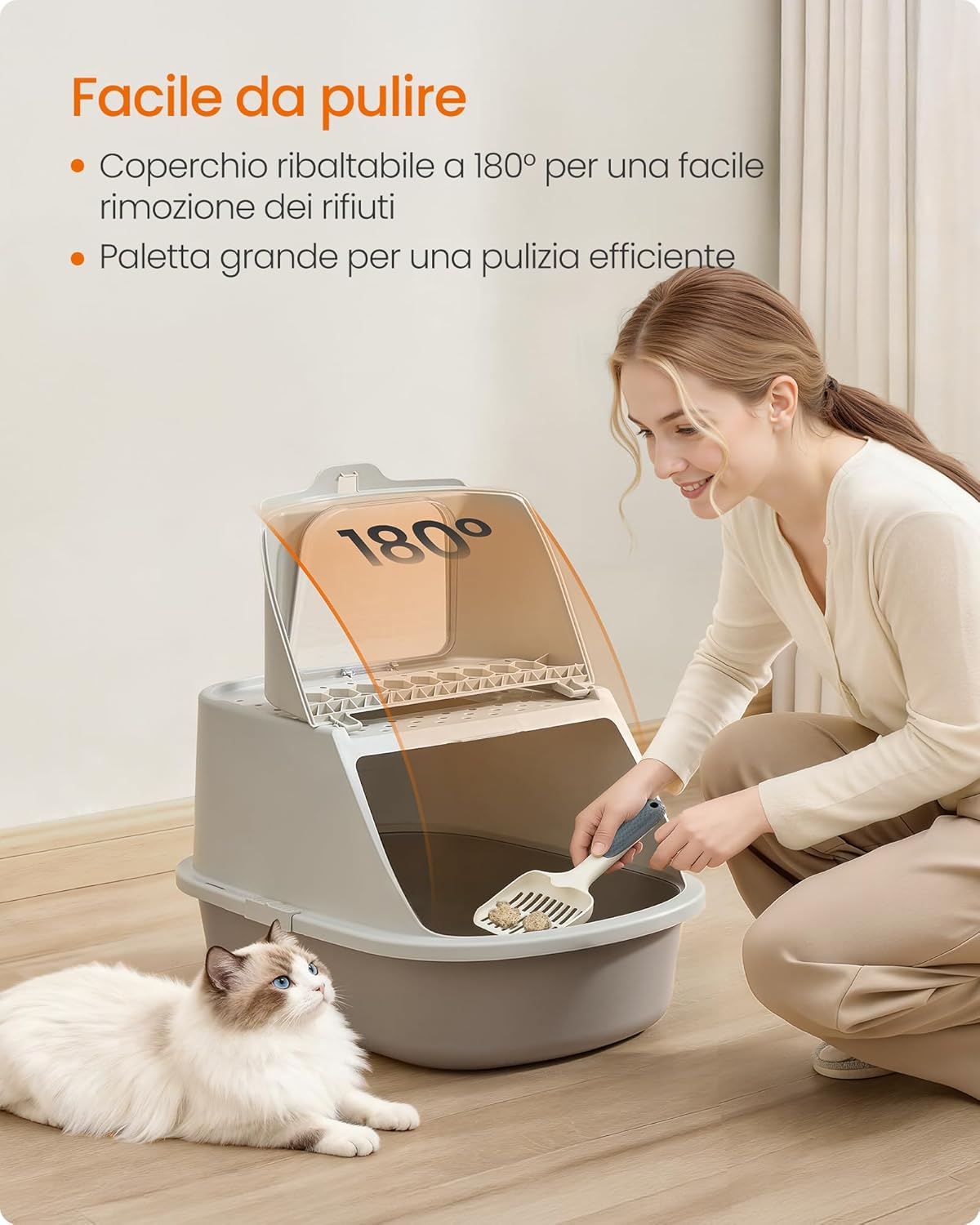 Thumbnail 2 de Feandrea Lettiera XXL per Gatti con Coperchio e Paletta – Colore Avena e Grigio Caldo PPT011LH01
