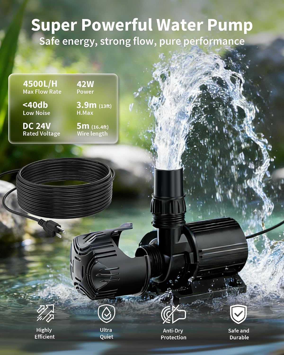 Thumbnail 3 de POPOSOAP Pond Waterfall Kit – All-in-One Garden Pond Spillway with 4500 L/H Submersible Pump (Medium)