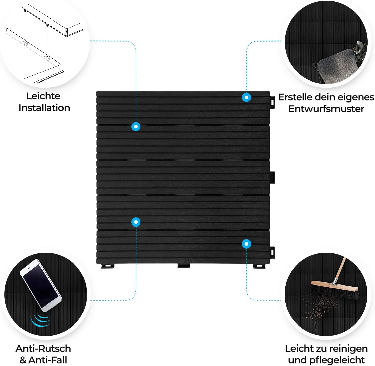 Thumbnail 3 de Floordirekt Fliesen 30x30 cm Klicksystem Terrassenfliesen in Holzoptik (Grau) – 2 m² Set
