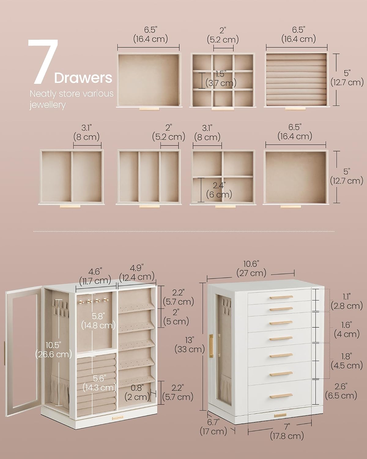 Detalle 2 de SONGMICS Jewellery Box 360° Rotating 17x27x33cm