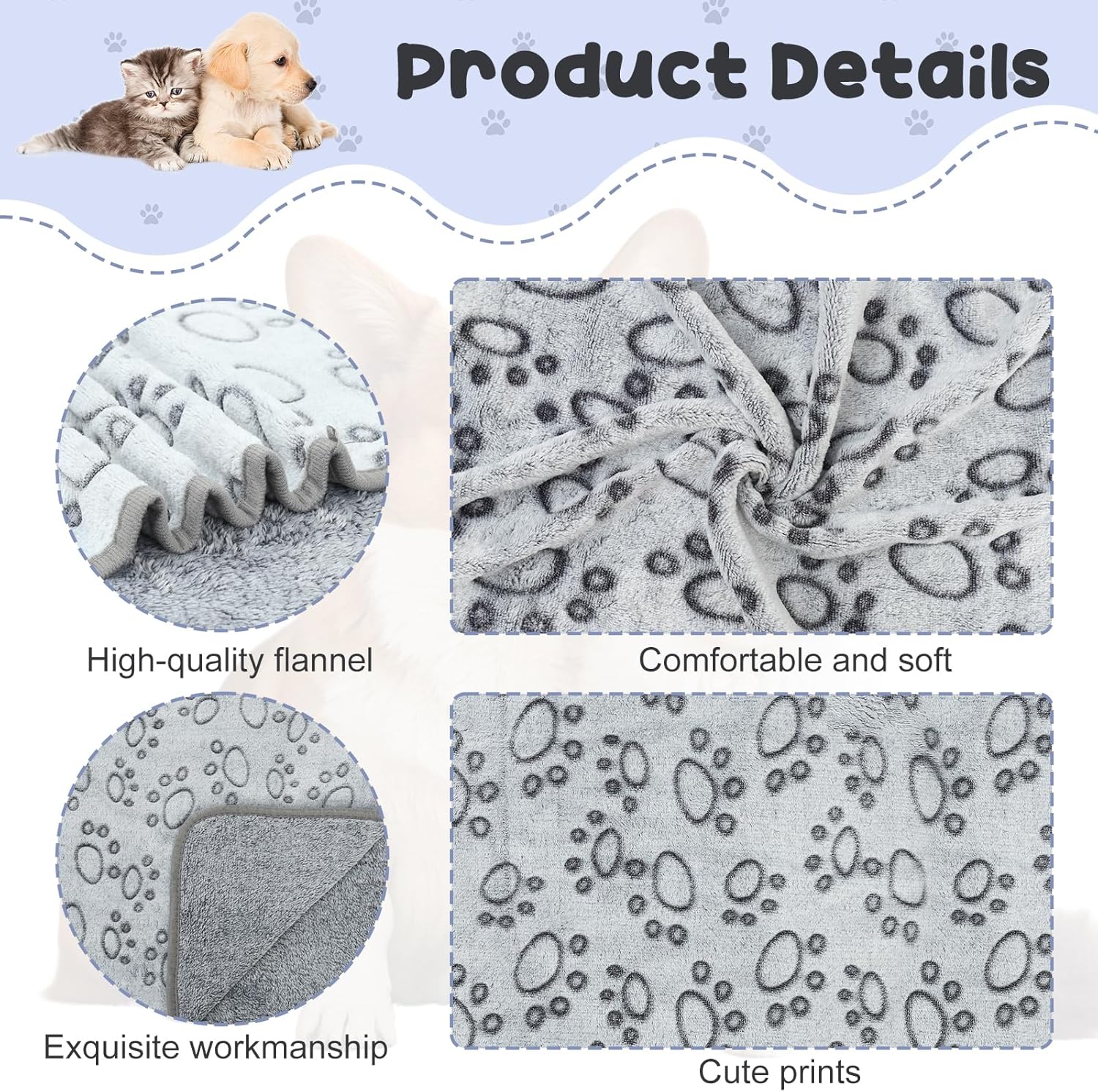 Detalle de Omtofo set di 5 coperte lavabili in flanella grigie 60×40 cm