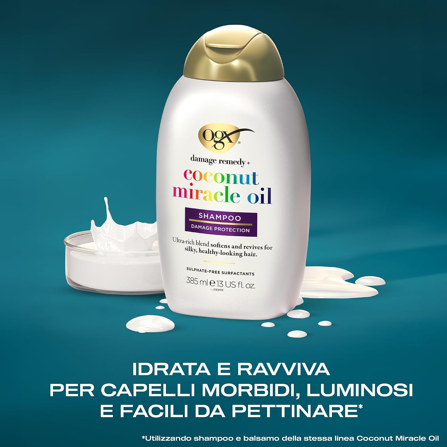 Detalle de OGX Shampoo Damage Remedy + Coconut Miracle Oil – Trattamento idratante per capelli secchi e crespi (385 ml)