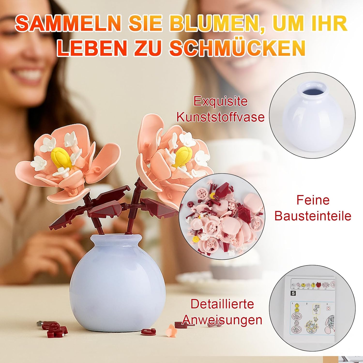 Detalle 2 de runpeak Klemmbausteine Blumen Set – Dekorative Bausteine für Zuhause