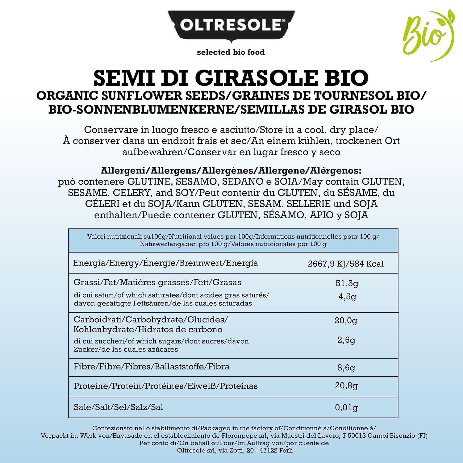 Detalle 2 de Oltresole Bio-Sonnenblumenkerne 3 kg 🥜