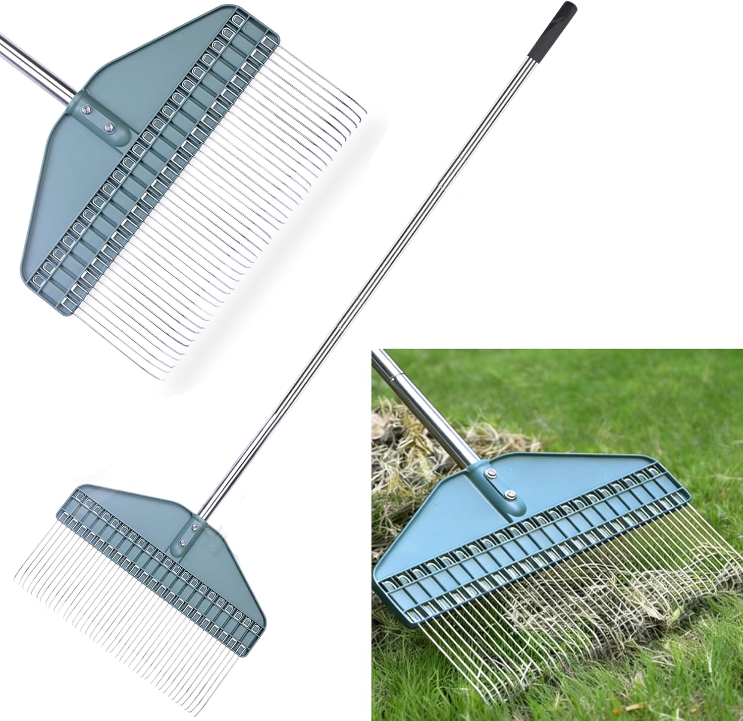 Detalle de YEELOR Thatch Rake with 66-Inch Adjustable Handle, 17-Inch Wide Head