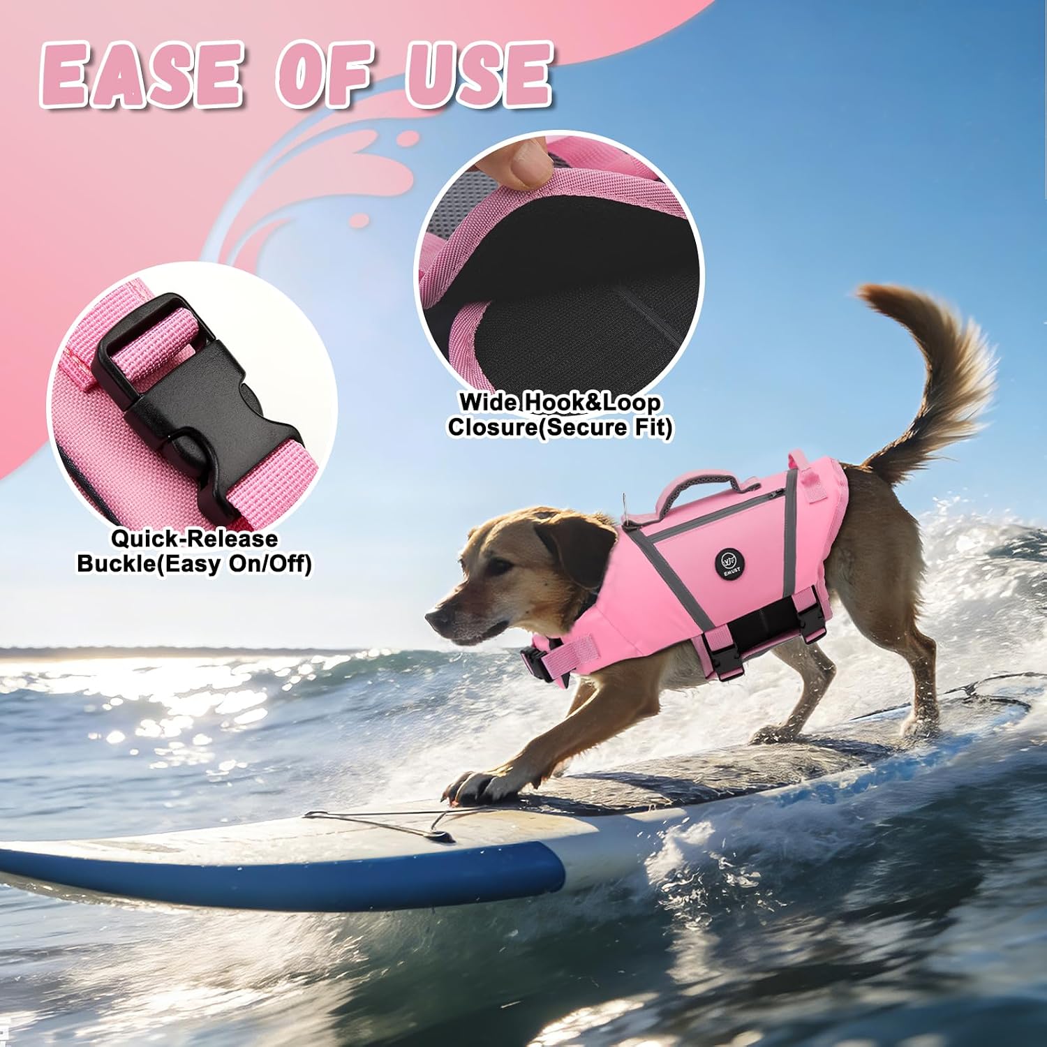 Detalle de EMUST Dog Flotation Vest – high-visibility dog life jacket with adjustable straps (SakuraPink, L)