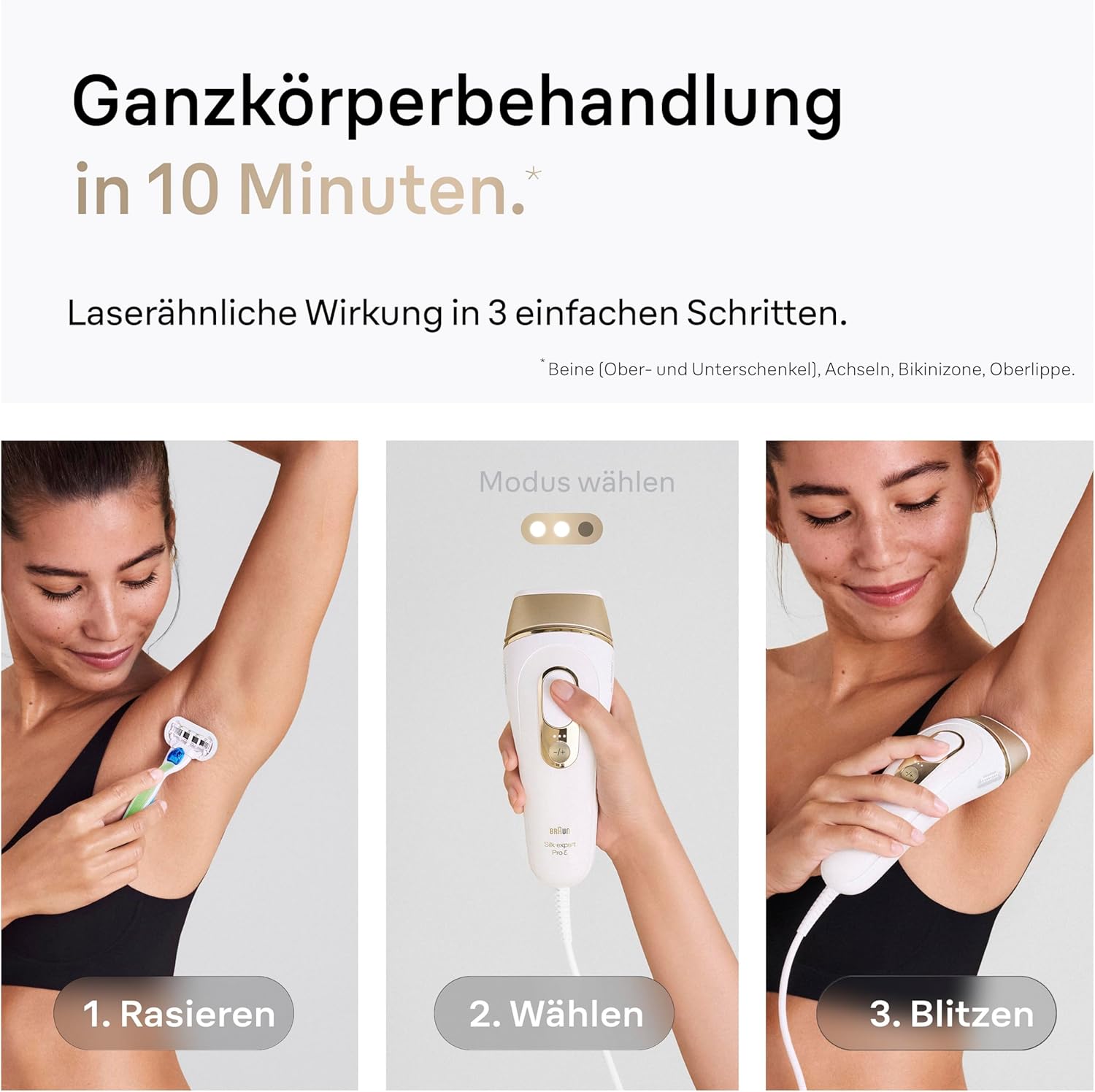 Thumbnail 2 de Braun Silk·expert Pro 5 IPL Haarentfernung (PL5262) für Zuhause – inkl. Etui, Venus Rasierer & 3 Aufsätzen, Weiß/Gold
