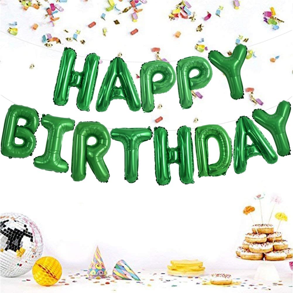 Detalle 2 de TONIFUL Green Mylar "Happy Birthday" Banner 16" 🎈