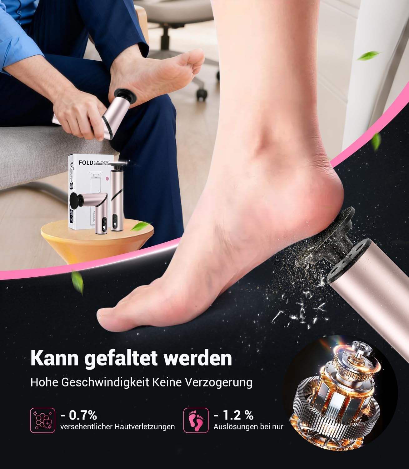 Thumbnail 5 de Elektrischer Hornhautentferner „2026 Upgrade“ mit 90° Klapp-Ergonomie & Sensortechnik