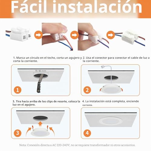 Detalle de Pack 10 Downlight LED Techo Empotrable 5W Tomosu: ojos de buey LED, 4000K