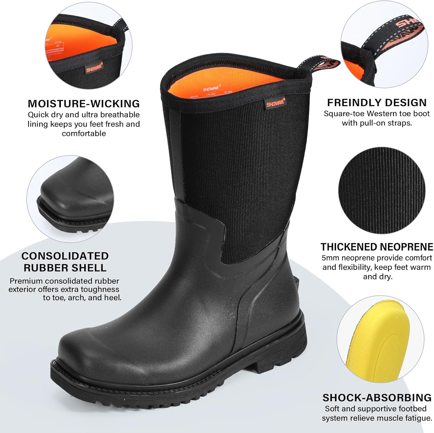Detalle de Showave Square Toe Rubber Boots ⚙