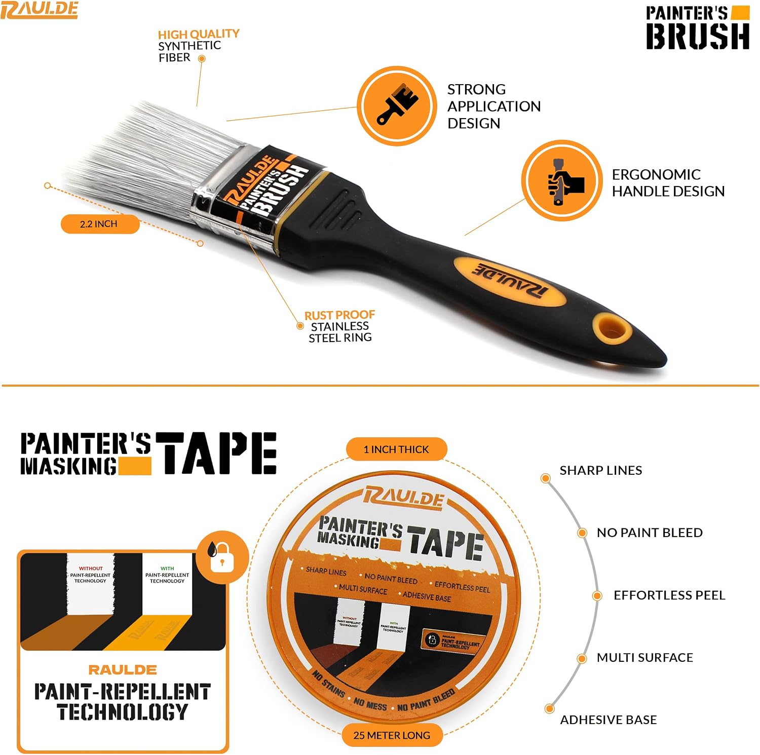 Detalle de Raulde Paint Roller Set of 10 with tray, mini & large roller covers, brush, tape and mixers
