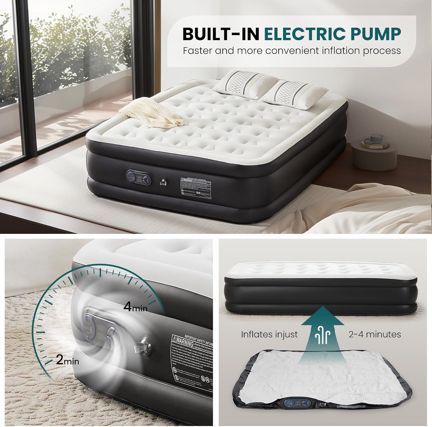 Detalle 2 de DUMOS Queen Air Mattress, 22-Inch Double-Height with Built-In Pump