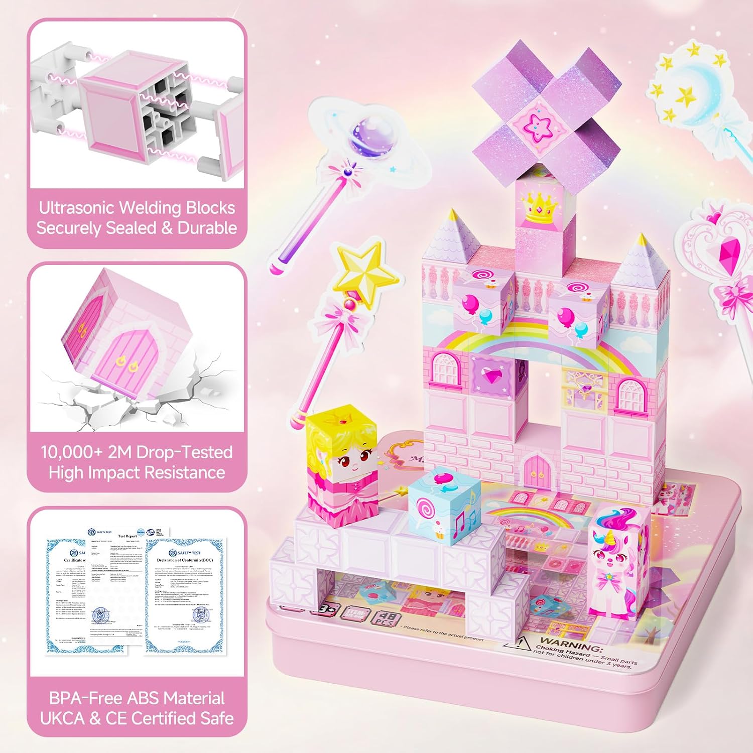 Thumbnail 4 de burgkidz 48-teiliges Einhorn-Magnetbausteine-Set – 2 cm Magnetwürfel, Zauberstäbe & Reiseblechdose