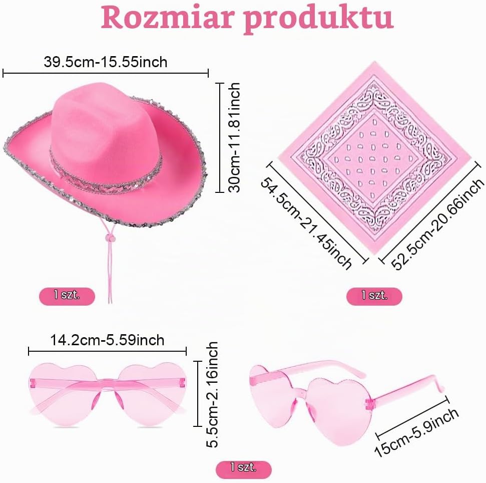 Detalle de Aomig kapelusz kowbojski z okularami w kształcie serca i satynową chustą