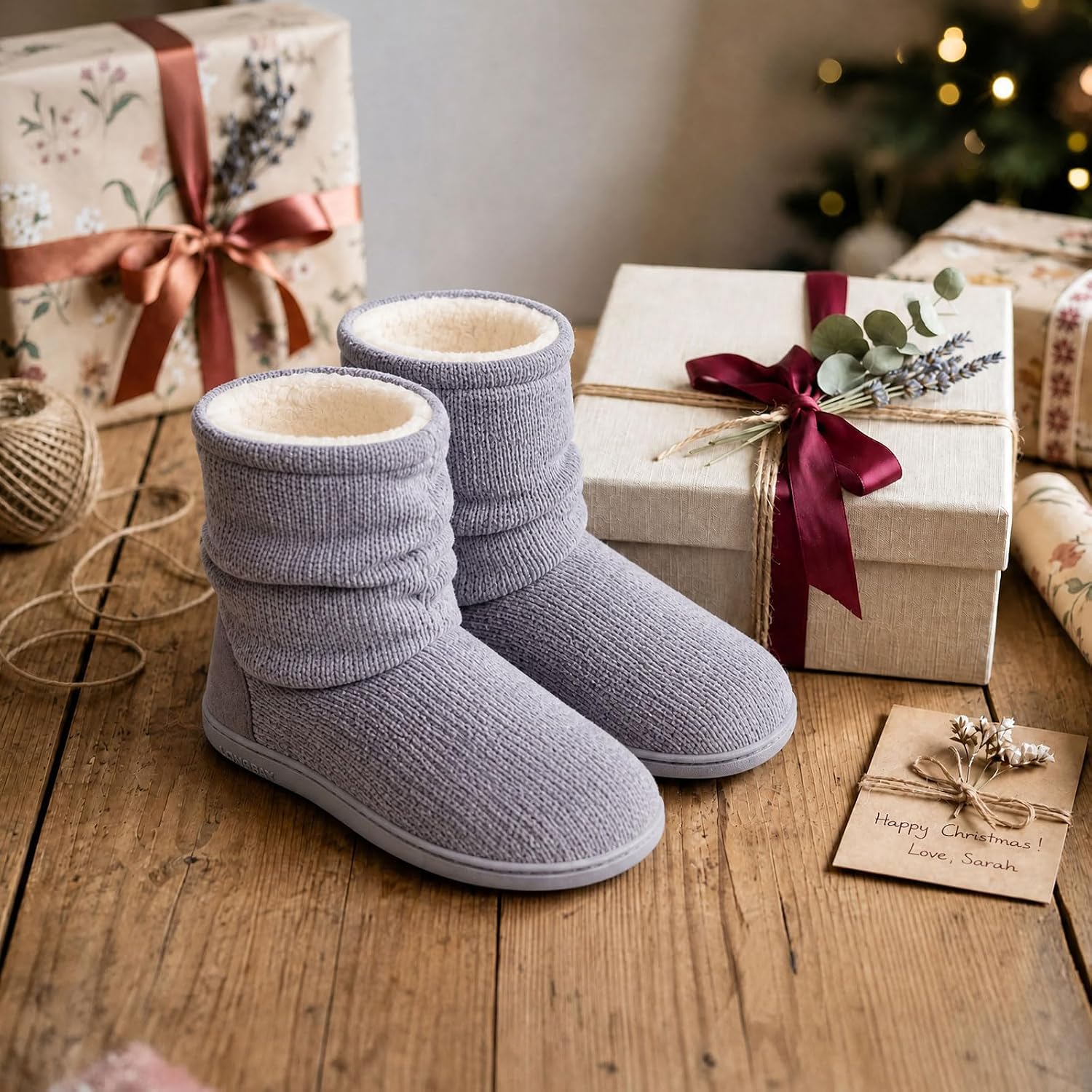 Detalle de LongBay Ladies Bootie Slippers Memory Foam Fur Collar Bootee – Plush Lined, 5/6 UK, Grey