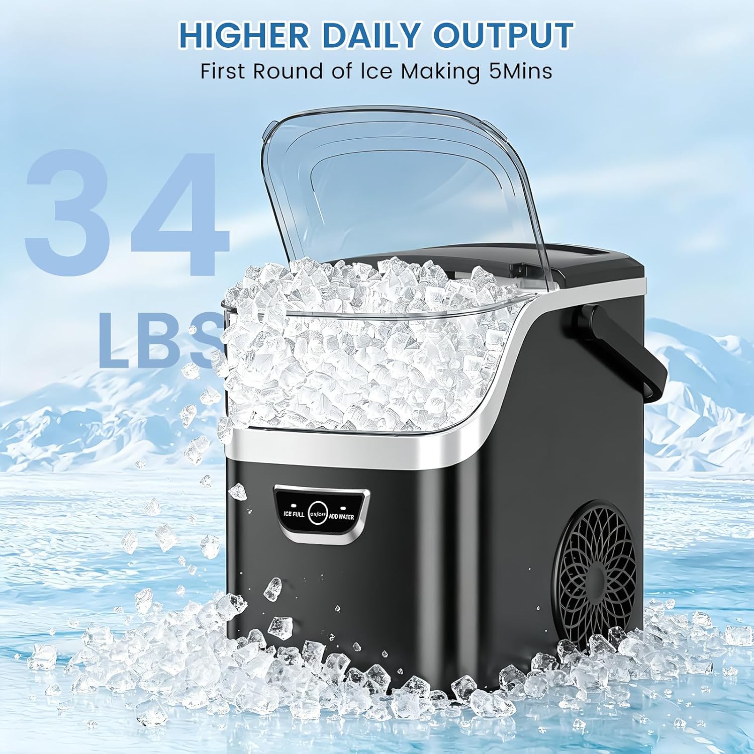 Thumbnail 3 de Electactic HZ-N002 Nugget Ice Maker, 34 lb Daily Output, Black, Auto-Cleaning