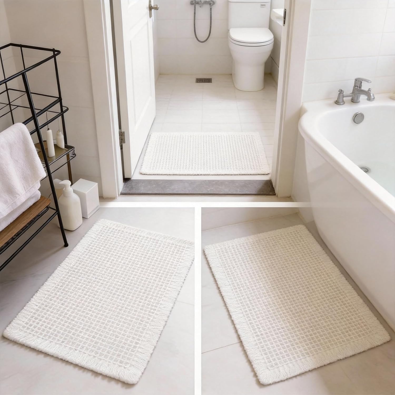 Thumbnail 6 de ZVFFDG Set of 2 Waffle Bath Rugs (Cream White) – Large Non-Slip, Ultra-Soft Absorbent Mats 17x24 and 18x30