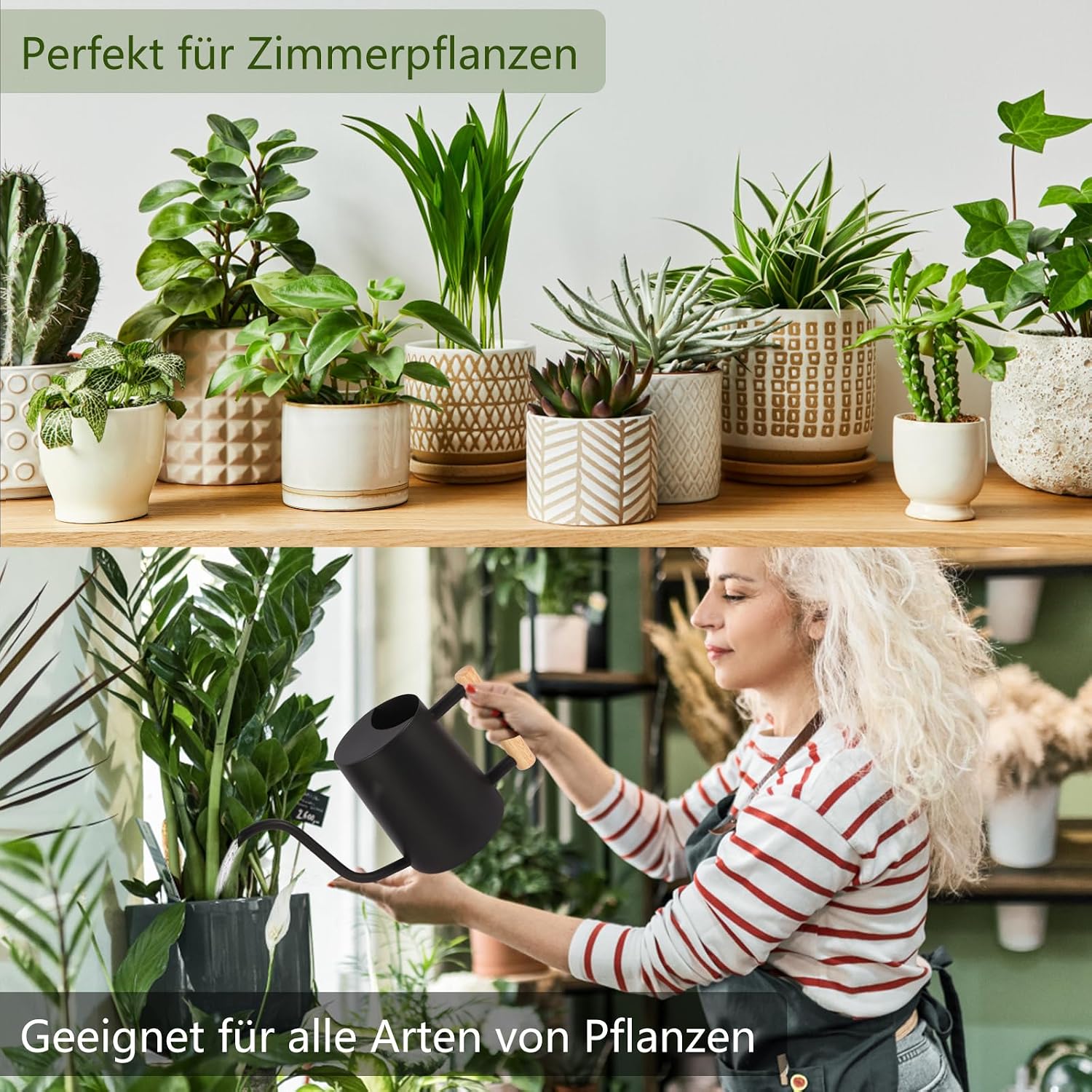 Detalle de Gießkanne Zimmerpflanzen 1L von GUKJOB – Edelstahl, langem Auslauf, Modernes Design