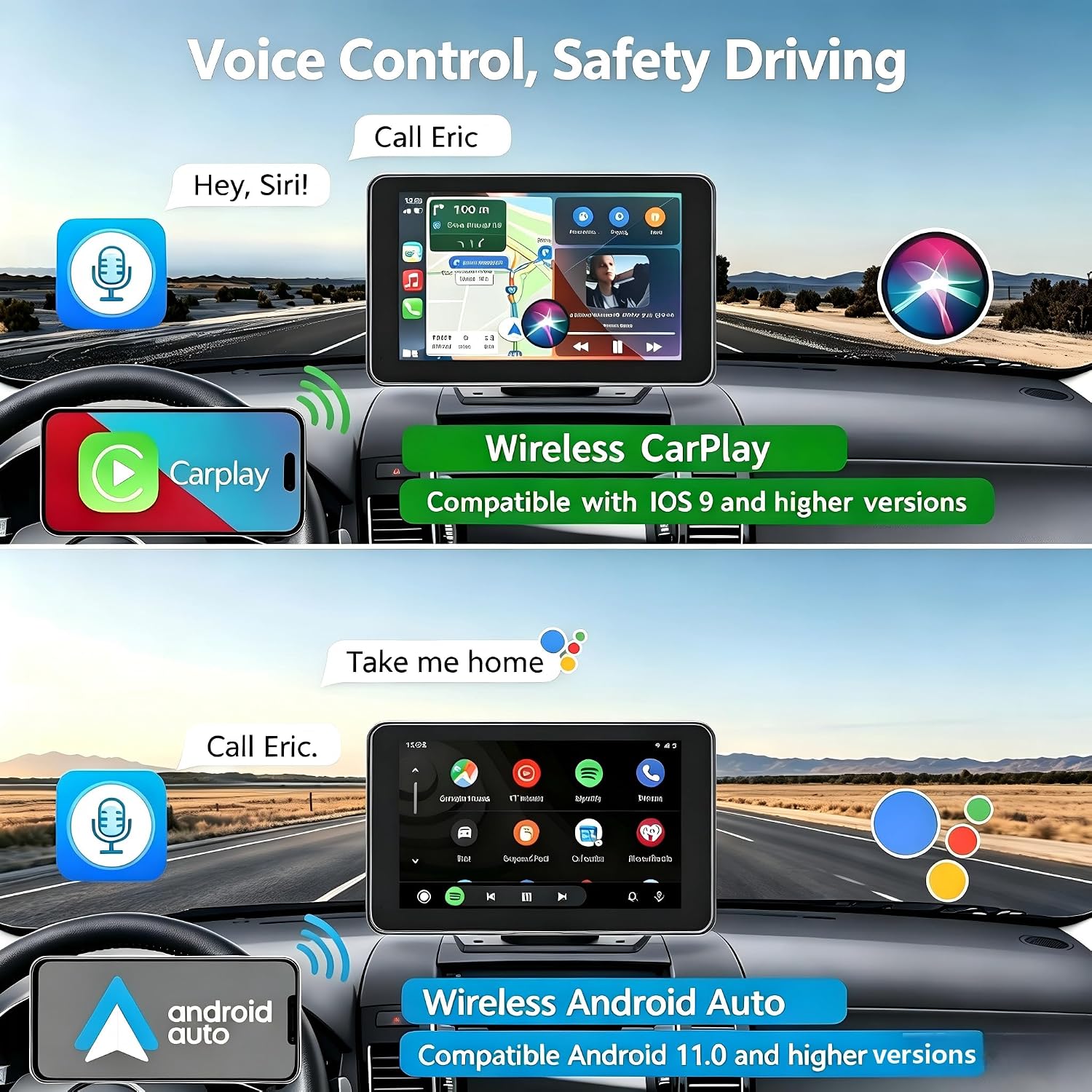 Detalle de Gegaibe 7-Inch Wireless CarPlay/Android Auto Screen with Backup Camera, Bluetooth, GPS Navigation