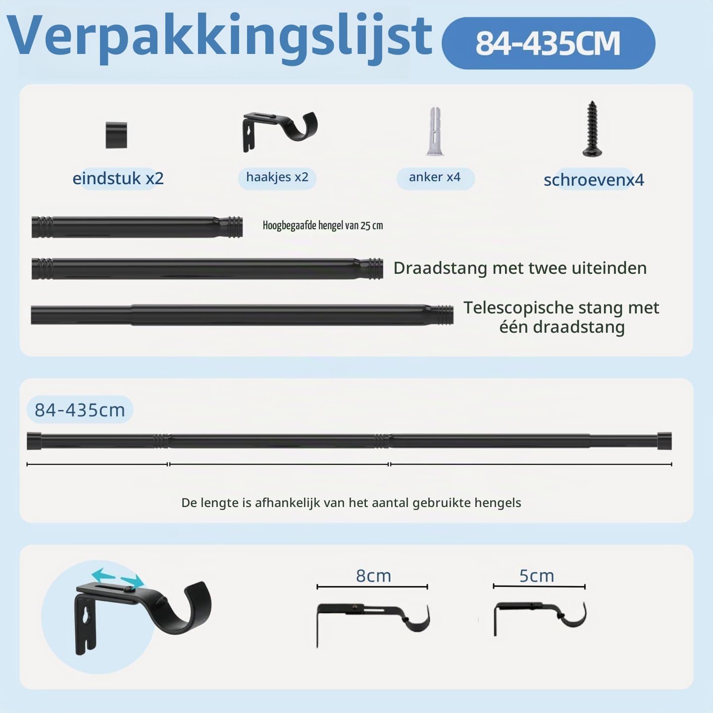 Detalle 1 de Rod&Trikin N04-8091-9 uitschuifbare gordijnroede, wit, 62–168 cm