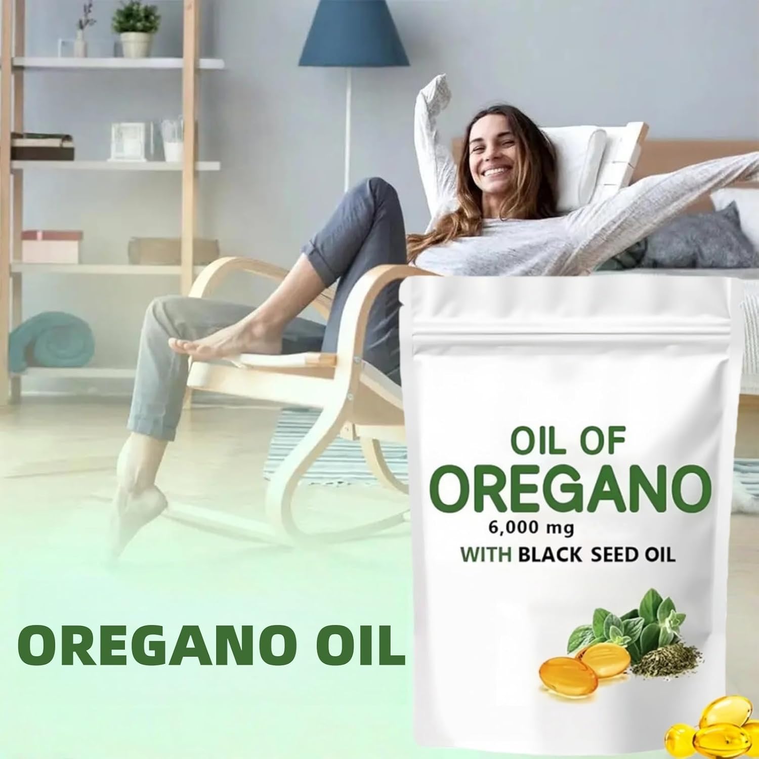 Detalle de 180PCS Oil of Oregano softgels with Black Seed Oil – 6000mg oregano oil for hair strength and glowing skin