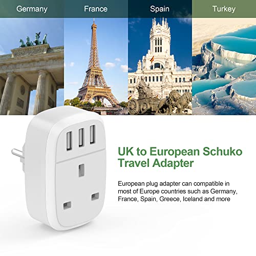 Detalle de Jmfufnv UK to EU Travel Adaptor with 3 USB Ports (Type E/F) – Grounded, 2500W