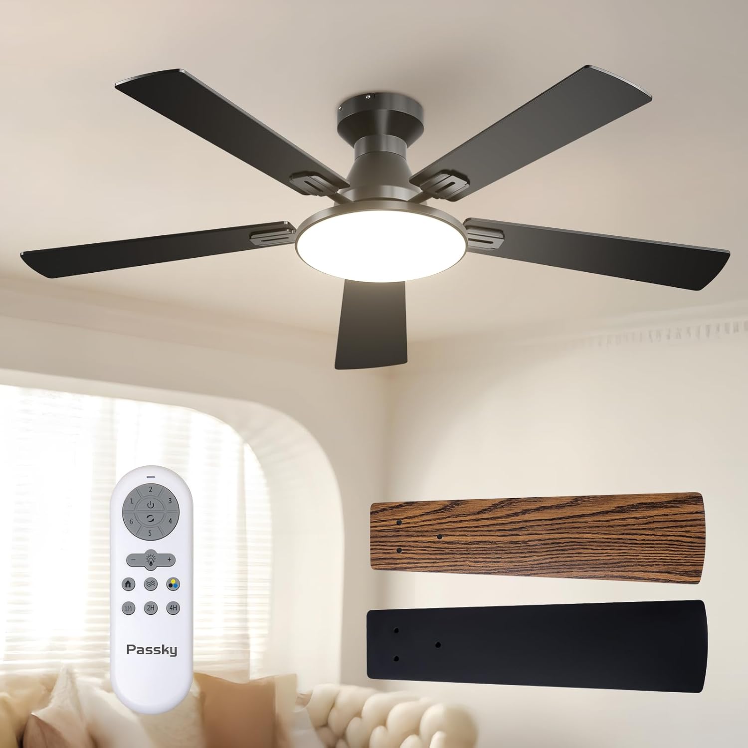 Detalle de Passky 52 inch Flush Mount Ceiling Fan