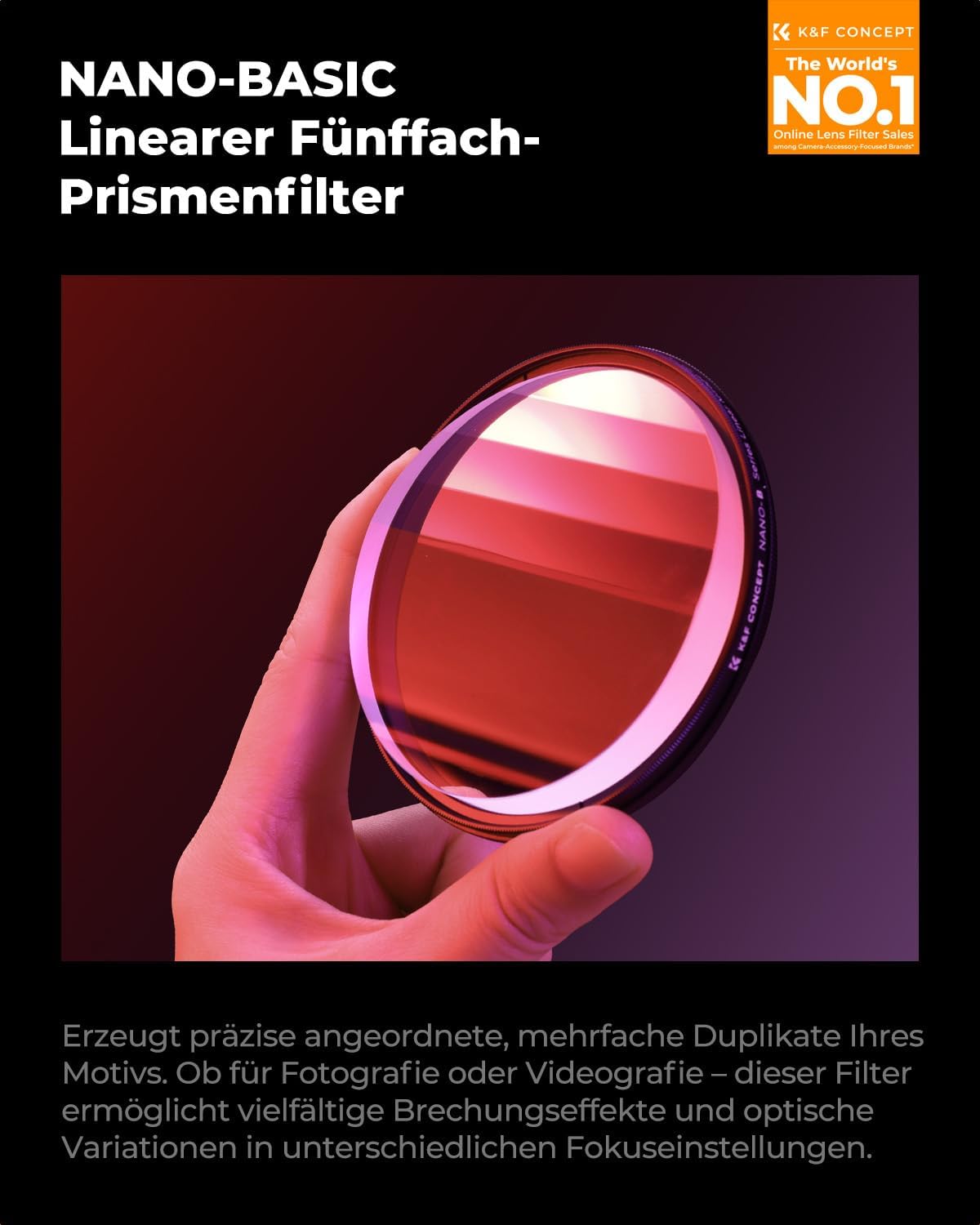 Detalle 2 de K&F CONCEPT 77mm Linear Mirage Pentaprism Filter