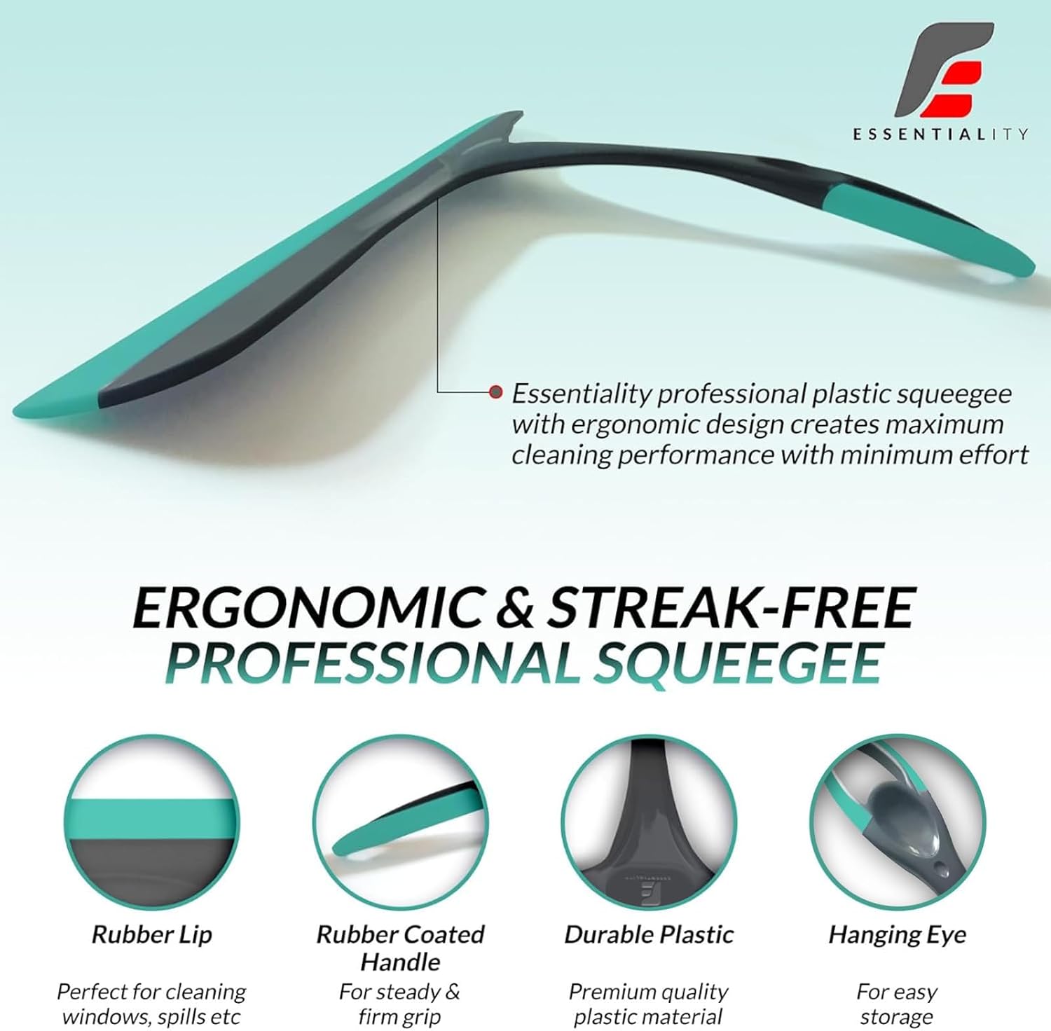Detalle de Essentiality 2-Pack Multipurpose Window Squeegee – Turquoise/Grey