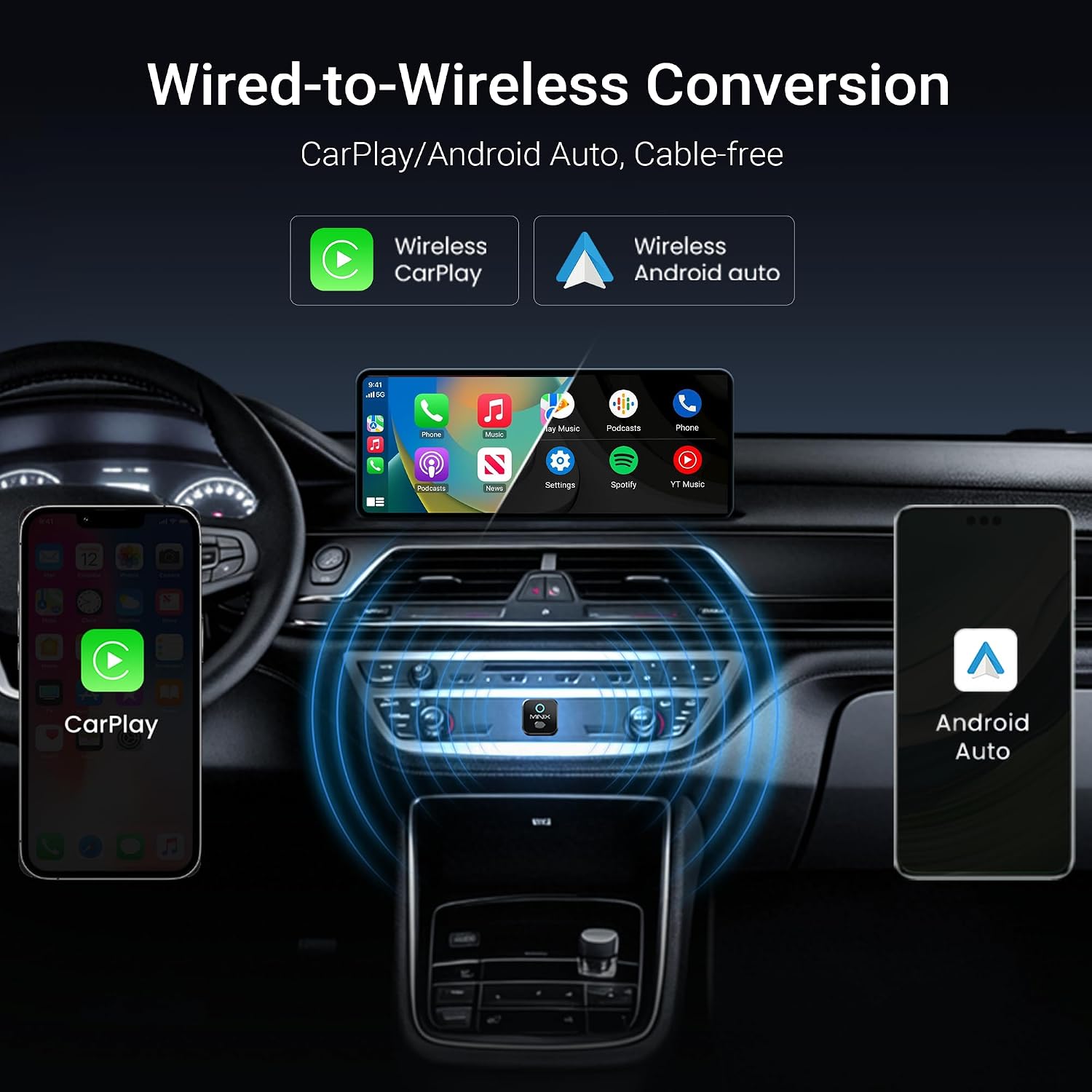 Detalle 2 de MINIX CA525: Adaptateur CarPlay sans Fil 2-en-1 — CarPlay & Android Auto sans Fil en USB-C/USB-A