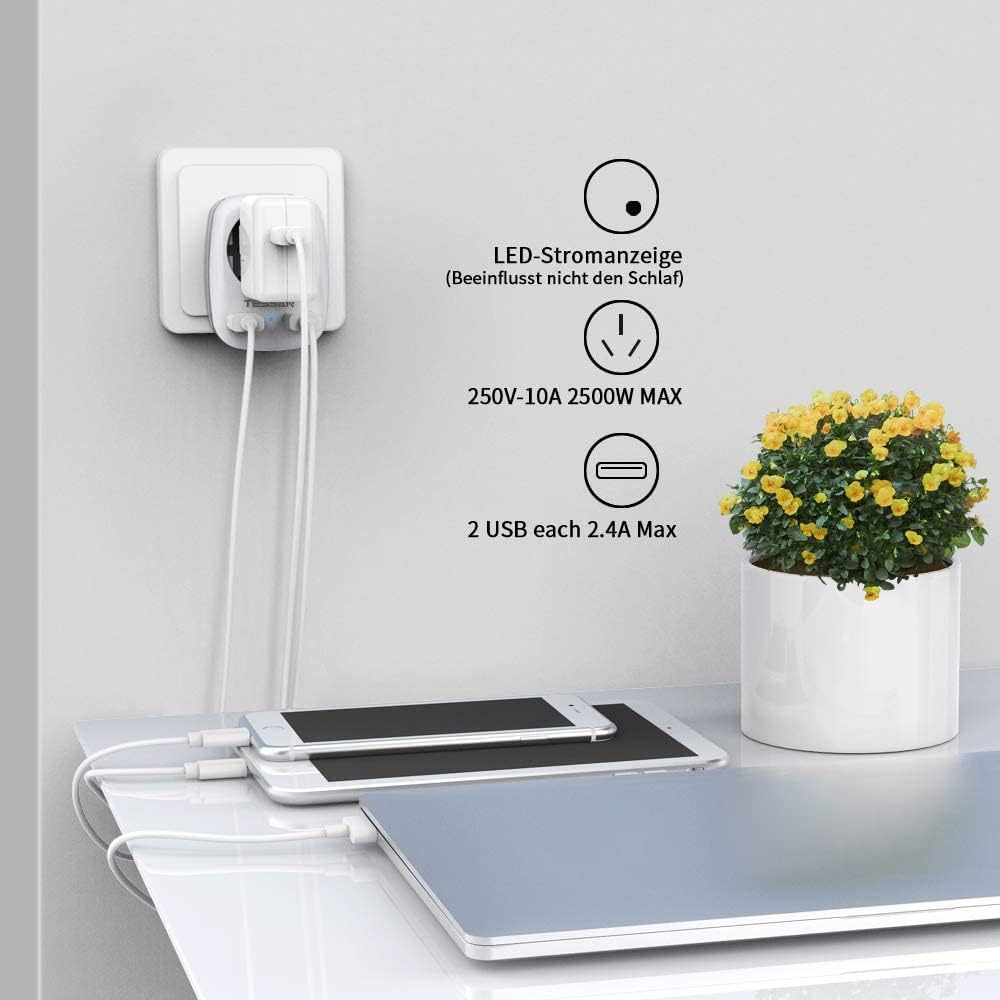 Detalle de TESSAN 2er-Reiseadapter für Australien/Neuseeland (Typ I) mit 2× USB – Steckdosenadapter für unterwegs