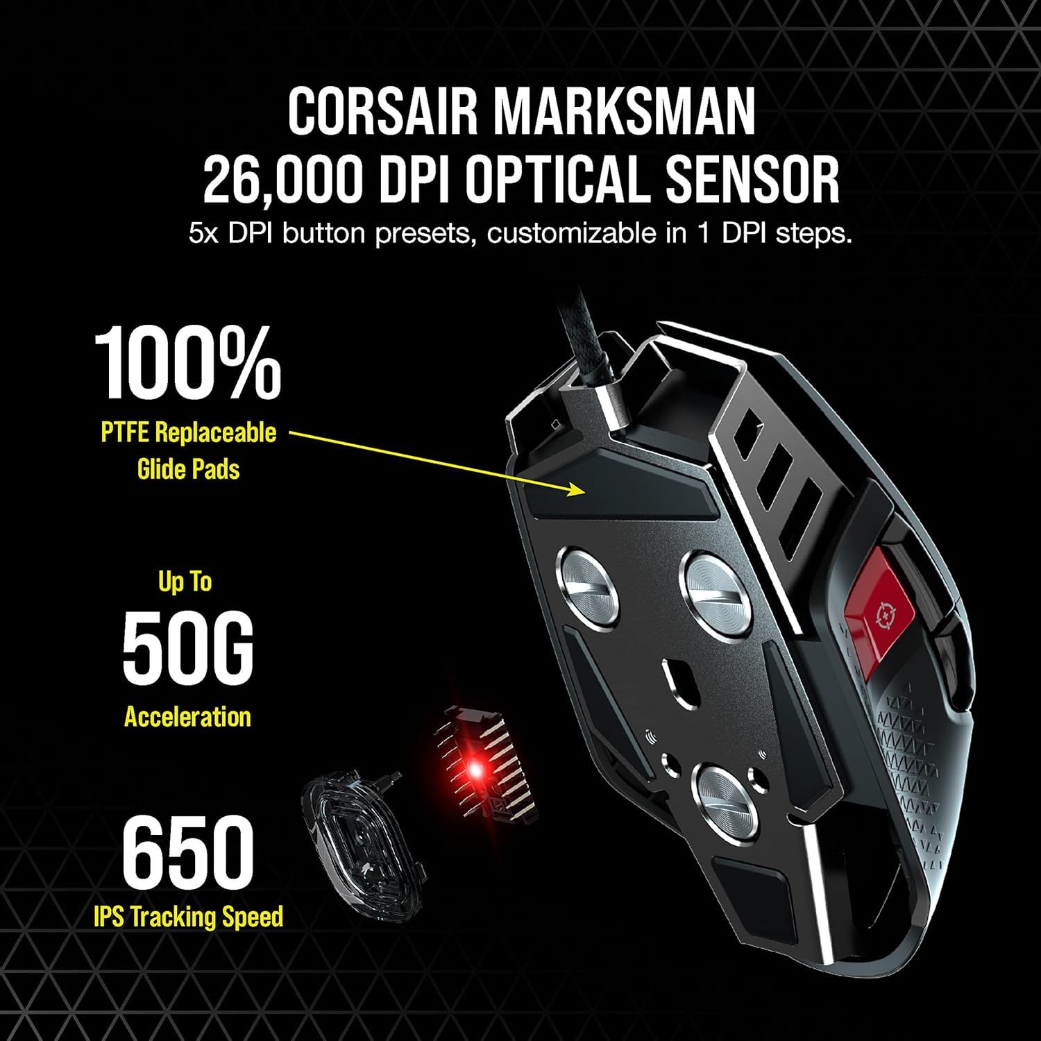 Thumbnail 3 de Corsair M65 RGB Ultra Tunable FPS Gaming Mouse (Marksman 26,000 DPI, Optical Switches, AXON, Black)