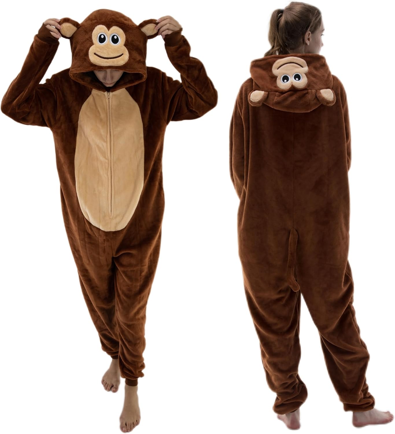 AILMQYJL Monkey Flannel Onesie Pajamas with Hood and Zipper