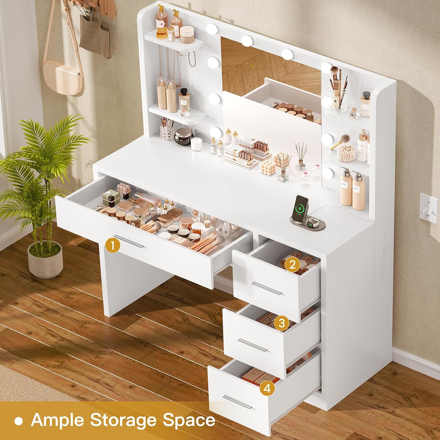 Detalle de FIONESO Vanity Desk with 4 Drawers