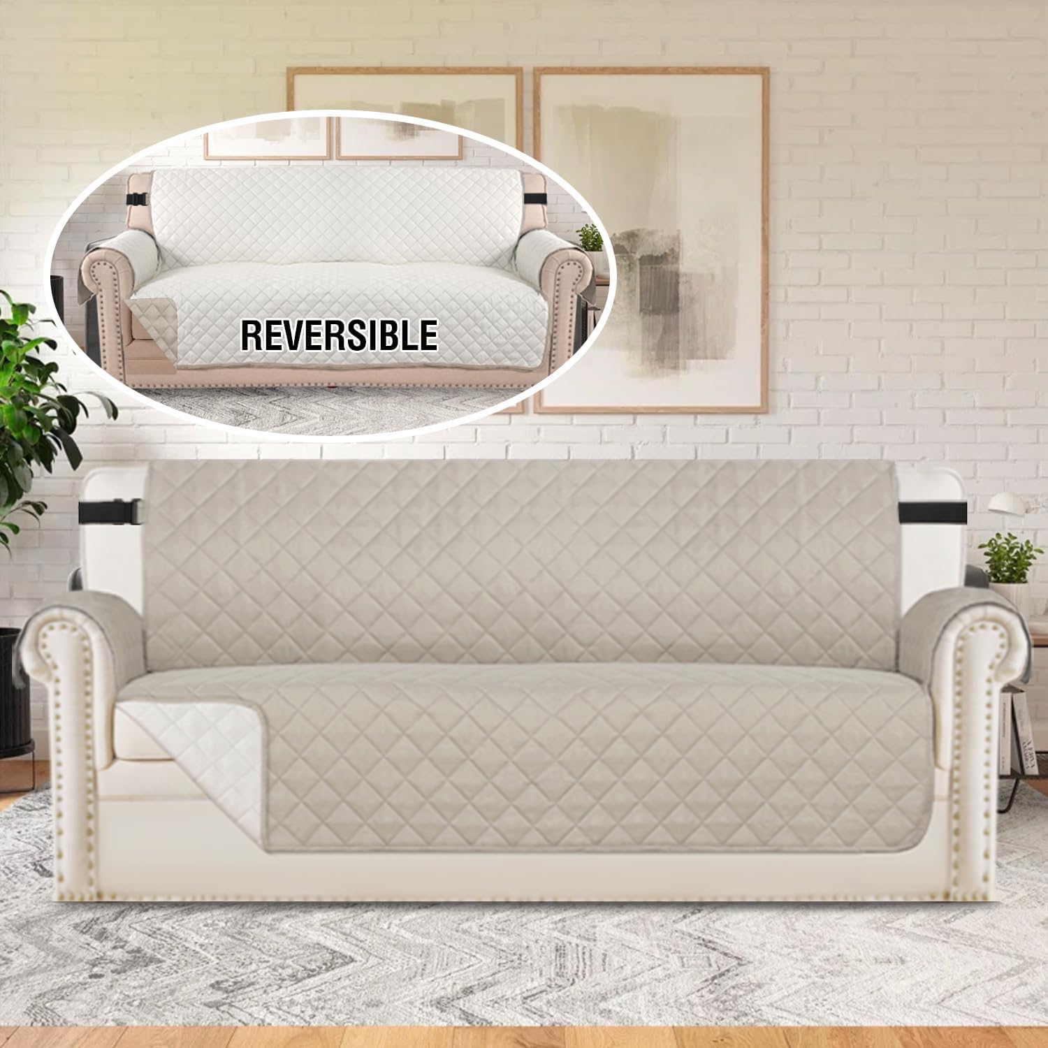 Detalle de H.VERSAILTEX 66" Sofa Protector, Reversible Quilted, Water-Repellent, Pale Oak
